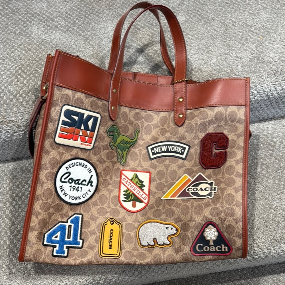 Coach Brown Signature Tote Bag with Patches